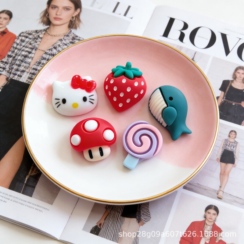 Cute Strawberry Whale Mushroom Cat DIY Resin Jewelry Accessories Pendant Hair Tie Claw Clip Hairpin Handmade Accessories