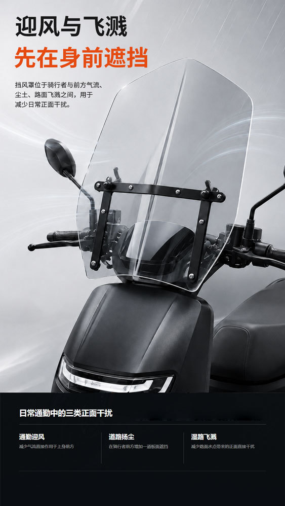 Acrylic transparent wind shield for electric vehicles and motorcycles, universal model for all-season riding, with multi-angle adjustment