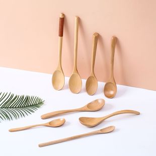 Lotus Wood Spoon Long Handle Stirring Dessert Log Color Wooden Spoon Household Cooking Seasoning Spoon Manufacturer Wholesale Direct Supply