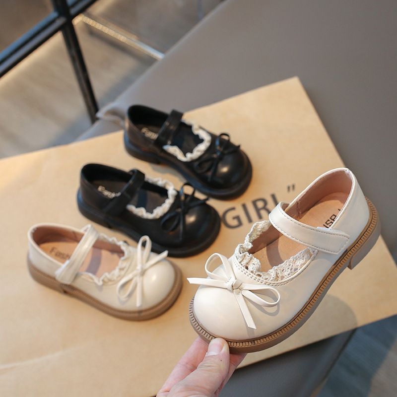 Zapatos infantiles de niñas arco zapatos de encaje de cuero primavera y otoño 2025 nuevos estudiantes zapatos princesa marizhen zapatos transpirables para niños zapatos