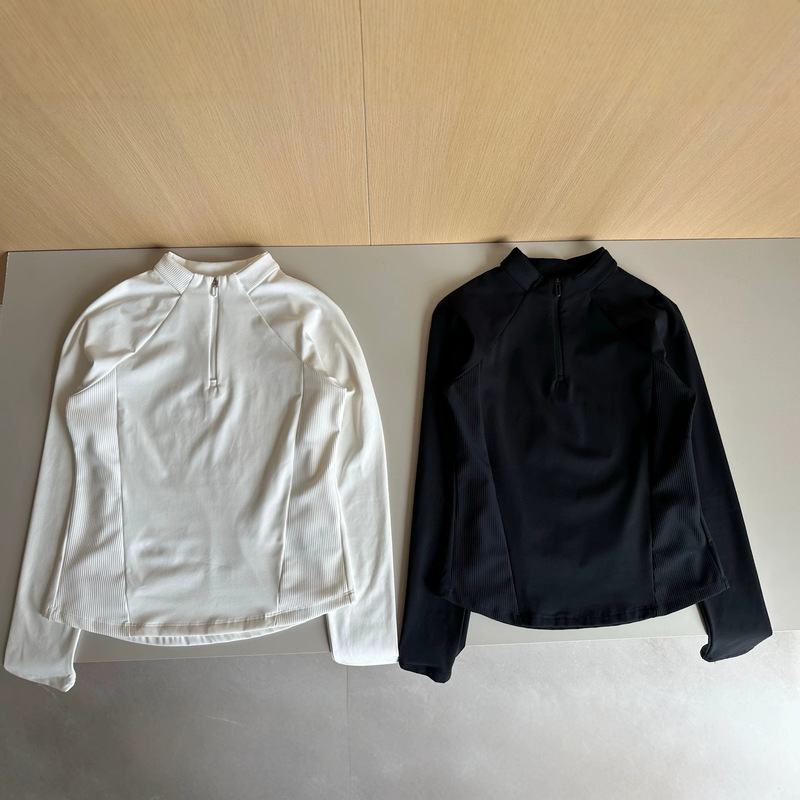 【091501】Autumn new women's half-zip brushed long-sleeve slim-fit sports top, dropshipping available