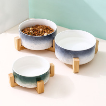 石纹陶瓷猫碗双碗狗碗猫咪食盆狗狗喝水猫粮碗宠物食碗一体防打翻
