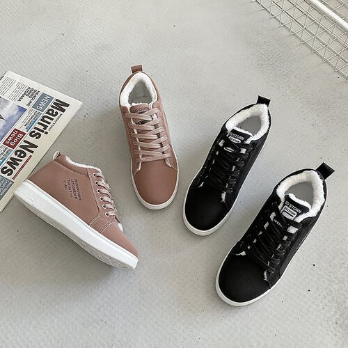 Winter cotton shoes for women, fleece-lined sports flat sneakers, new snow boots, warm casual shoes for students.