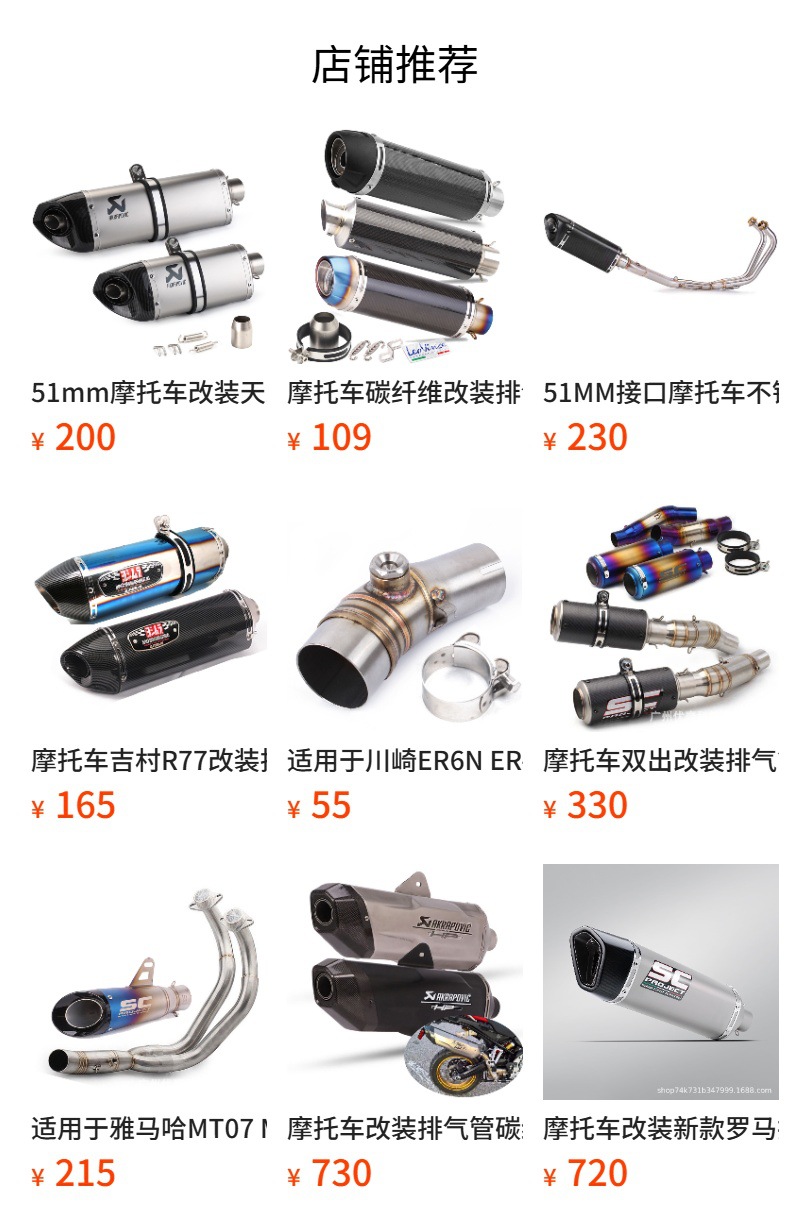 Motorcycle modified stainless steel exhaust pipe 51MM Excelle/r3/r25/CBR150/TNT600/BJ300