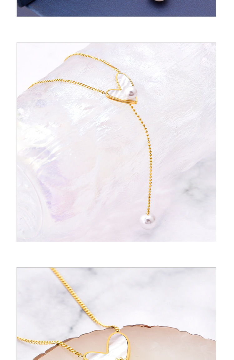 Fashion Heart Shape Titanium Steel Inlay Artificial Pearls Shell Pendant Necklace Colorza_colorza_5