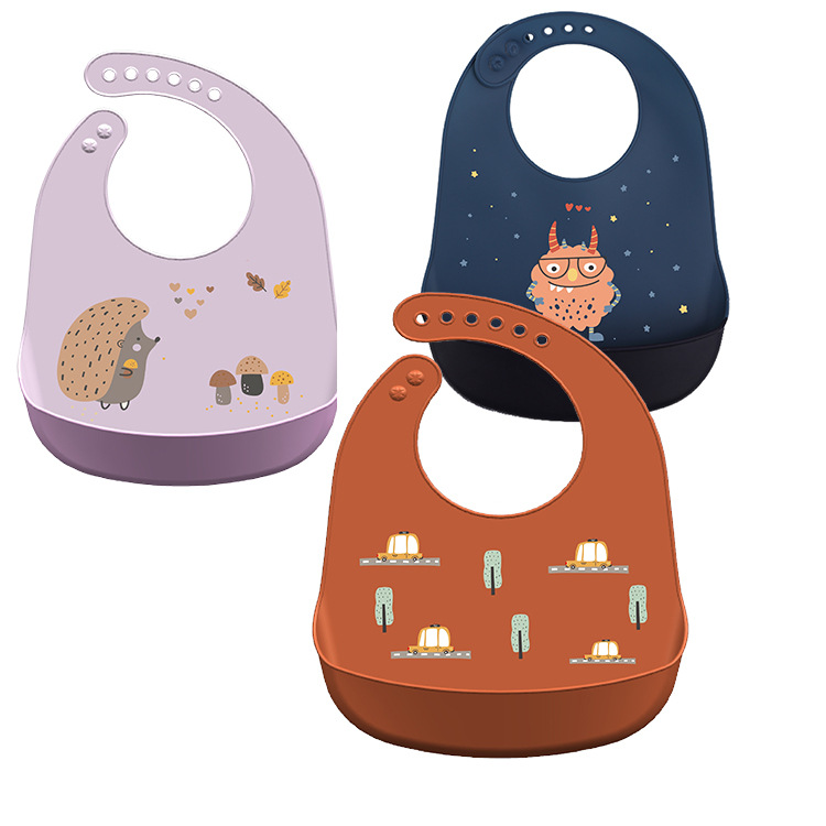 Cross-Border Food-Grade Silicone Bibs for Babies, Waterproof and Stain-Resistant, Three-Dimensional Feeding Bibs, Ultra-Soft, Adjustable, Easy-To-Clean Feeding Bibs