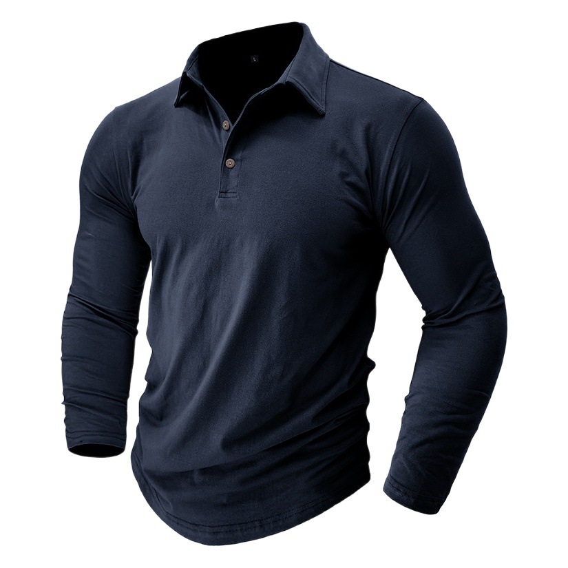 Al Aire Libre Otoño e Invierno Nueva solapa de los hombres europeos y americanos camiseta de color sólido transfronterizo comercio exterior de los hombres de algodón camisa de Polo de manga larga