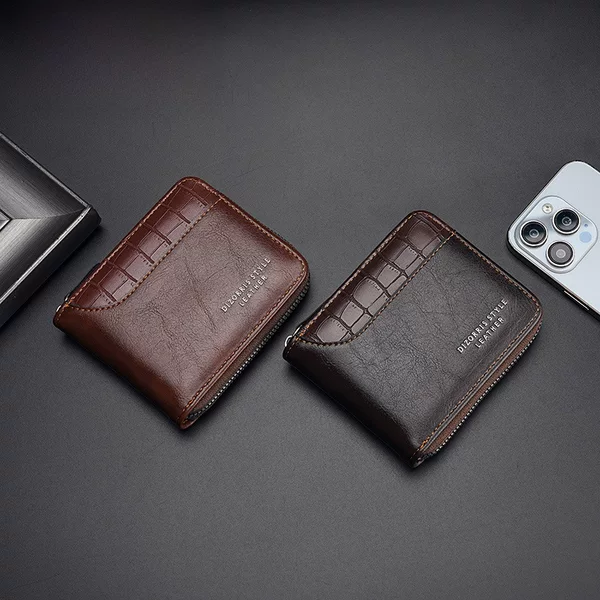 Cross-border Men's Short Wallet Stitching Stone Pattern Large Capacity Three-fold Bag Zipper Coin Purse Trendy Multi-card Wallet