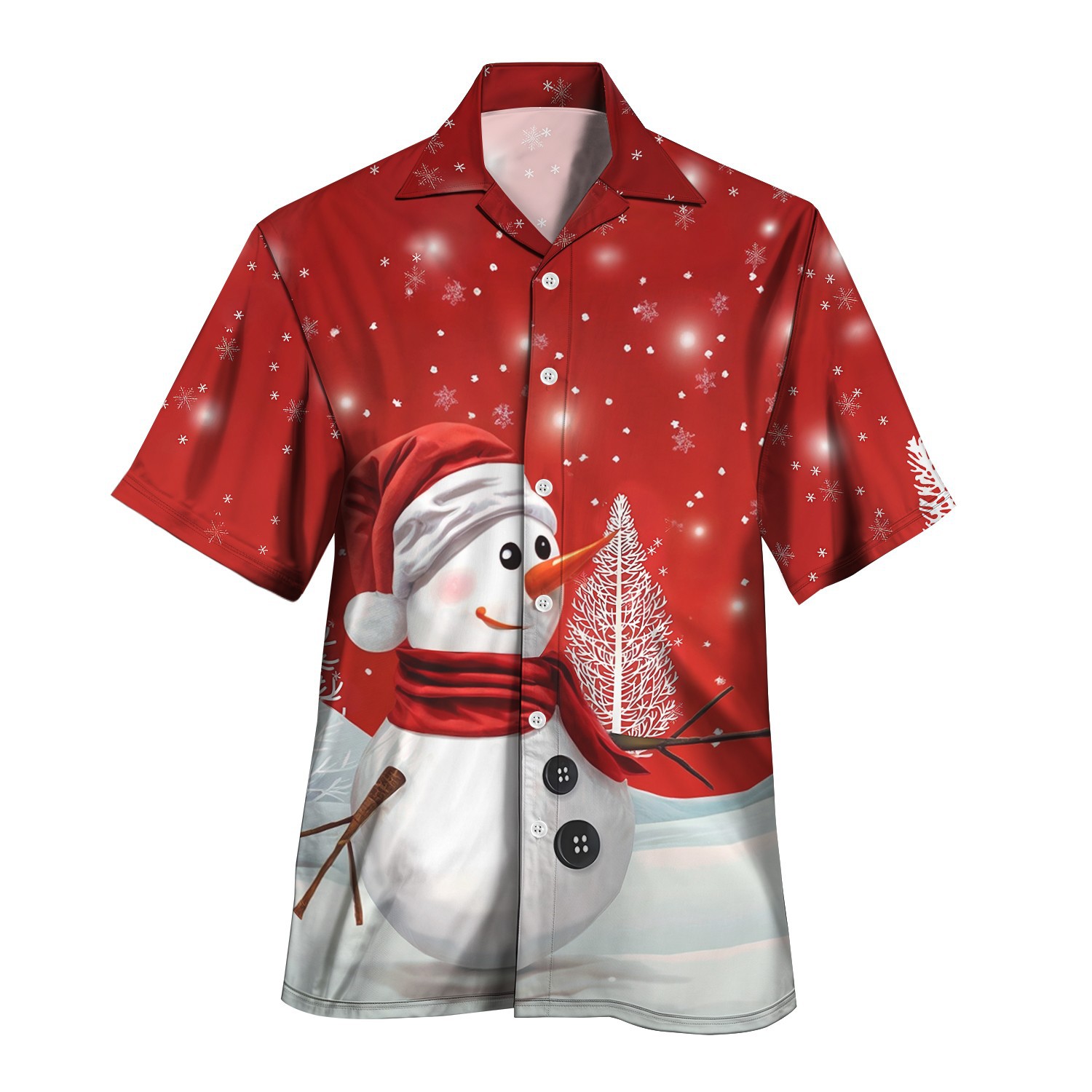 3D estampado digital patrón de alce festivo serie roja venta directa de fábrica camisa con cuello cubano MB33