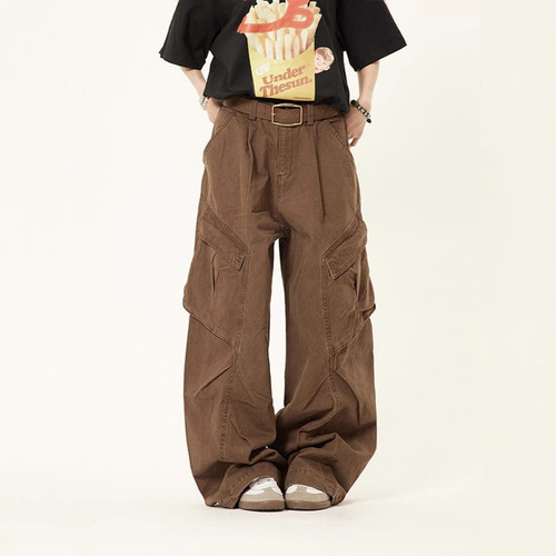 American Retro Multi-Pocket Work Pants for Men and Women, Hip-Hop Loose Wide-Leg Pants, Casual High-Street Trendy Brand Pants