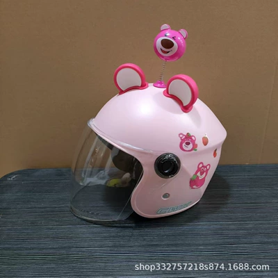 electric battery car four seasons – Motosiklet kaskı (dəbilqə) - pink-strawberry-bear-transparent-long-mirror-rose-red-bear-ears-jumping-bear