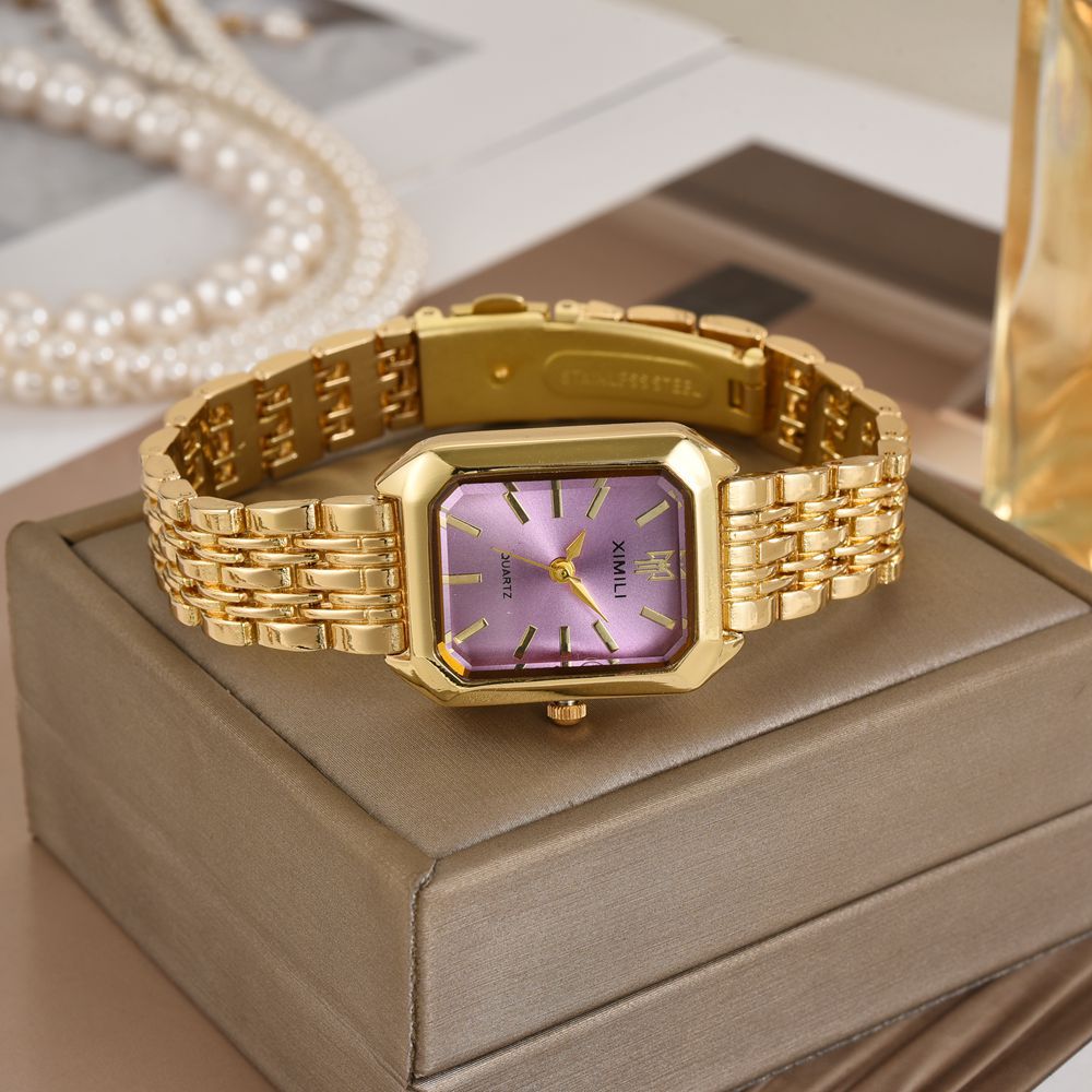 Nuevo reloj de lujo simple transfronterizo para mujer, esfera cuadrada multicolor, temperamento de moda, cinturón de acero literal, reloj de mujer