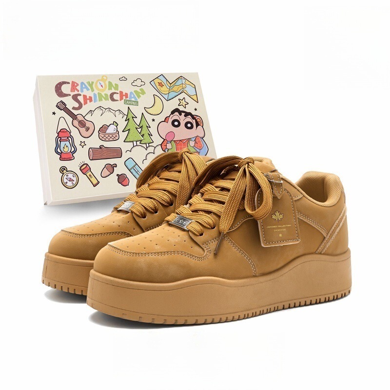 Crayon Shin-Chan Shoes for Men, Wheat-Colored Versatile Suede Casual Shoes, New Spring Model, Student Thick-Soled Height-Increasing Sneakers