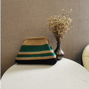Amazon New Beach Bag Knitted Bag Striped Cloud Clutch Bag Large Capacity Daily All-match Contrast Color Evening Bag