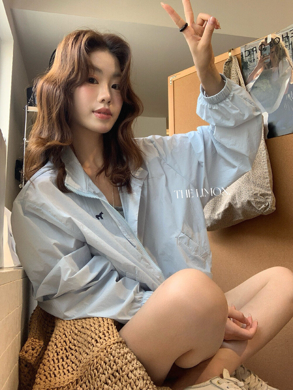 Áo khoác chống nắng nữ cổ đứng thêu họa tiết dáng ngắn tay ngắn — xanh lam, màu hồng, Xanh da trờicolor, màu trắng chi tiết 25
