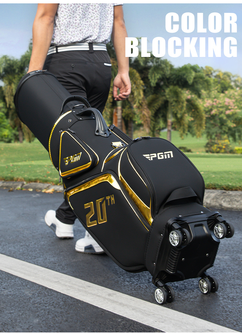 Túi golf PGM vỏ cứng dạng ống lồng, 4 bánh đẩy phẳng, đa năng cho nam nữ — Túi bóng màu đen và vàng [vỏ cứng dạng ống lồng/câu lạc bộ đảo ngược/kiểm tra hãng hàng không/bánh xe vạn năng] QB187 chi tiết 10