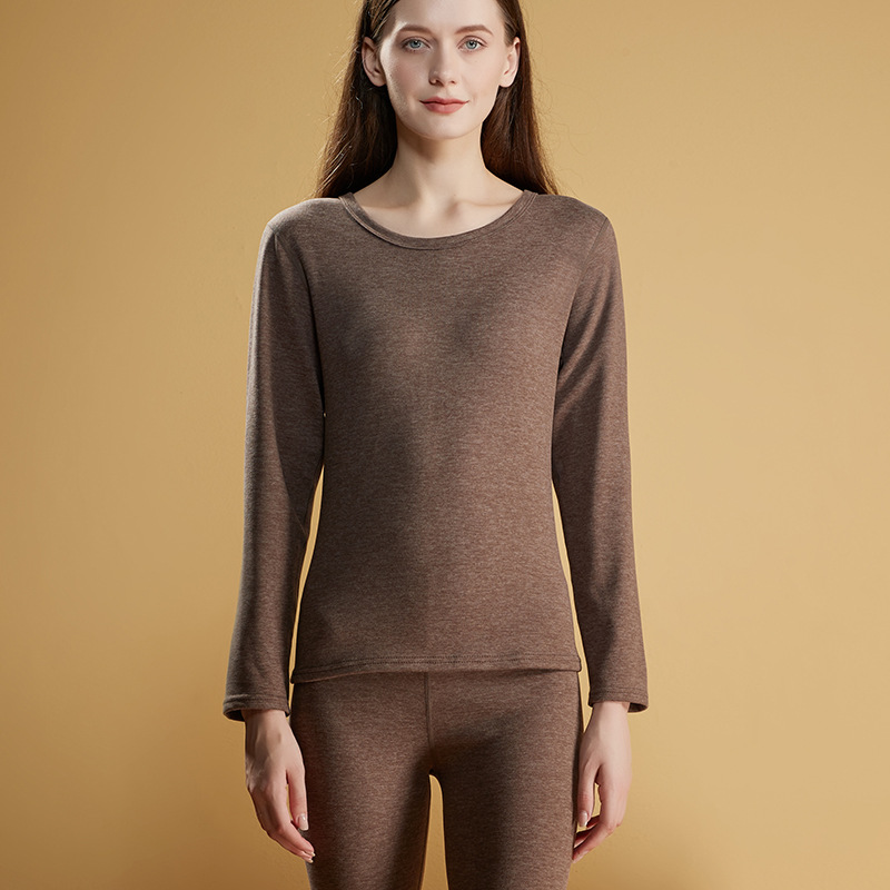 2022新款陽離子磨毛保暖內衣女士打底衫圓領修身炫彩秋衣秋褲套裝