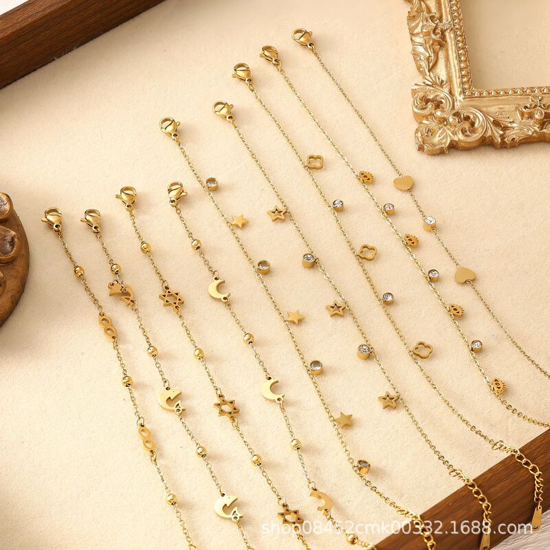 Cross-Border Fashion Simple Star Moon Diamond Six-Pointed Star Bracelet Plated with 18K Gold Non-Fading Hand Jewelry for Women