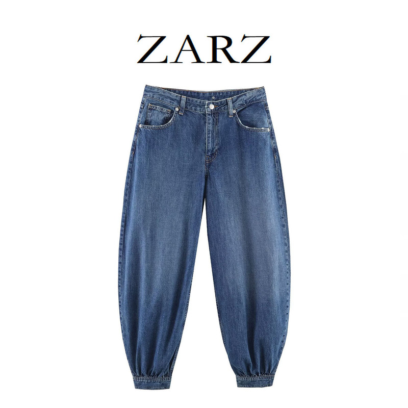 Zarz Self-Made European and American Style New Women's Clothing Classic Mid-Waist Belt Balloon Jeans 3607010