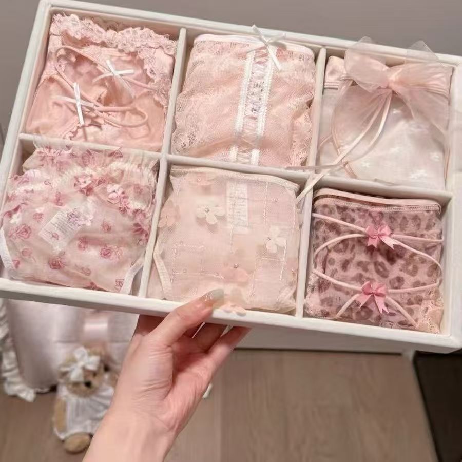 Leopard Print Women's Panties Pure Desire Hollow Cross Strap Stepmother Sexy Lace Panties Low-Rise Briefs Airplane Box