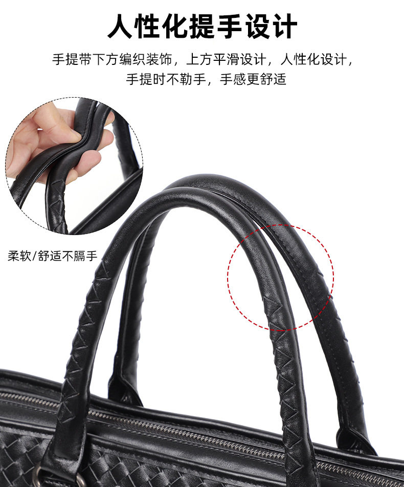 Túi công sở nam da bò lớp đầu đan sọc, cặp da thật đựng laptop 15,6 inch dung lượng lớn 40×13×29 cm — Lớp lót nỉ cao cấp màu đen chi tiết 6