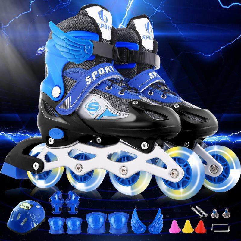 3-7-11-13 Years Old Children's Full Set of Inline Skates for Boys and Girls, Flash Roller Skates for Beginners