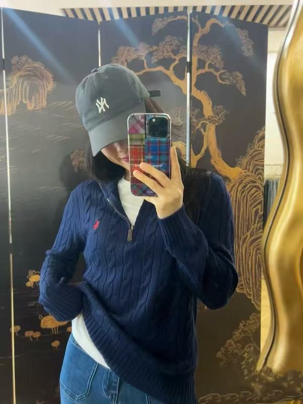 可扫码拉夫RL刺绣小马标经典款半拉链绞花针织毛衣百搭长袖上衣女|undefined
