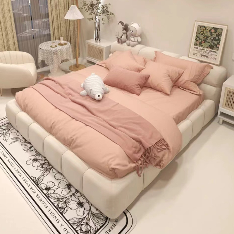 Crema viento red puff cama italiano dormitorio principal doble 1,8 m boda cama tatami pan francés piso cama
