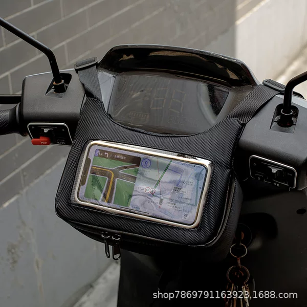 Universal Front Bag for Electric Vehicles, Motorcycles, Scooters, and Bicycles with Dashboard, Handlebar, and Central Phone Navigation Storage