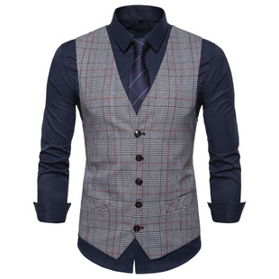 Foreign Trade Cross-border New European Size Men's Casual V-neck Men's Plaid Vest