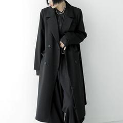 黑色双排扣长款西装外套女中长款2025秋冬新款韩版宽松风衣外套