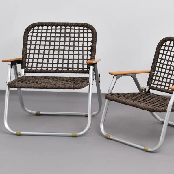 Outdoor camping portable folding chair aluminum alloy round tube braided rope single chair backrest can be easily reclined