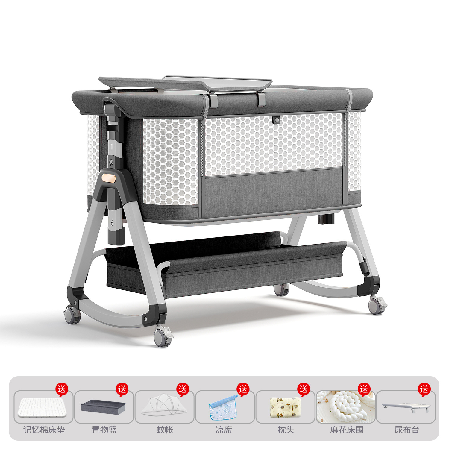 Cama de bebé móvil portátil cuna cama plegable multifuncional BB cama para recién nacidos empalme cama grande