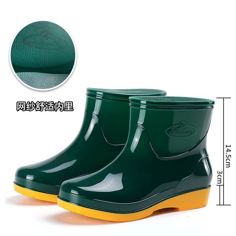 Cuatro estaciones zapatos de lluvia de cañón corto para mujeres zapatos de lluvia calientes para adultos con veludo impermeable antiderrapante cocina de moda zapatos de agua botas de agua al por mayor image 8