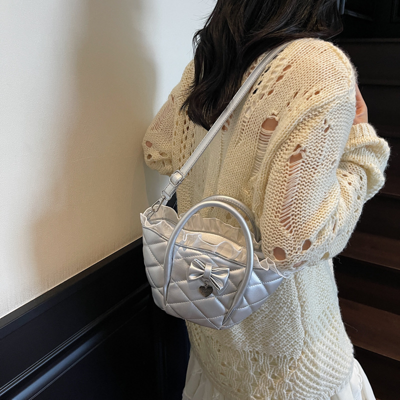 Versión coreana del bolso de nicho 2025 verano nuevo bolso femenino lindo lazo bolso de hombro bolso de mensajero bordado de diamantes