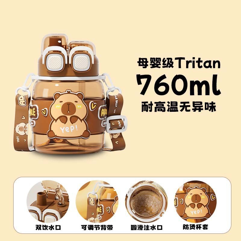 卡皮巴拉tritan儿童水杯2025新款高颜值夏天男女学生便携吸管杯子|undefined