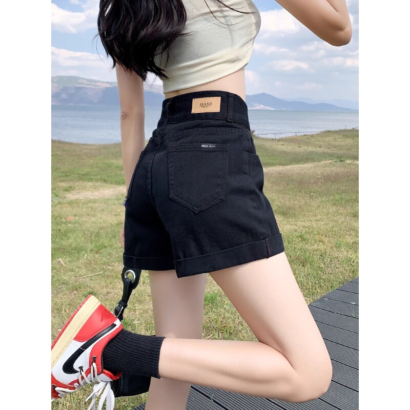 Plus Size Pear-Shaped Denim Shorts for Women Summer New High-Waisted Elastic Hip-Covering Slimming Look A-Line Wide-Leg Hot Pants