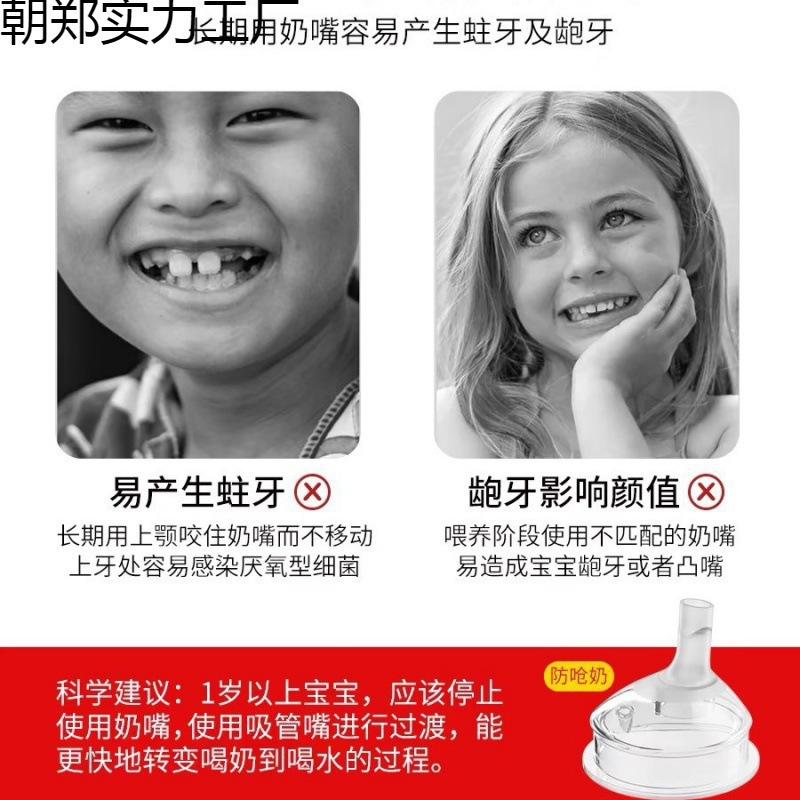 Straw Big Baby Ppsu Bottle One Year Old 6 Months 2 Years Old 3 Anti-Spray 1 Year Old and Above Bottle Kidsren Drink Milk Large Capacity