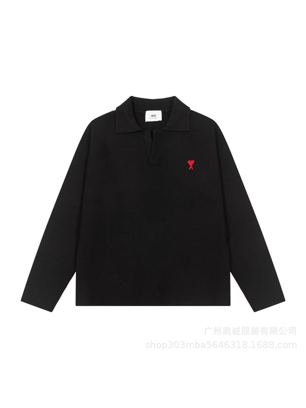 跨境25ss爱心绣花logo高品质宽松纯棉长袖男女款休闲时尚翻领毛衣|undefined