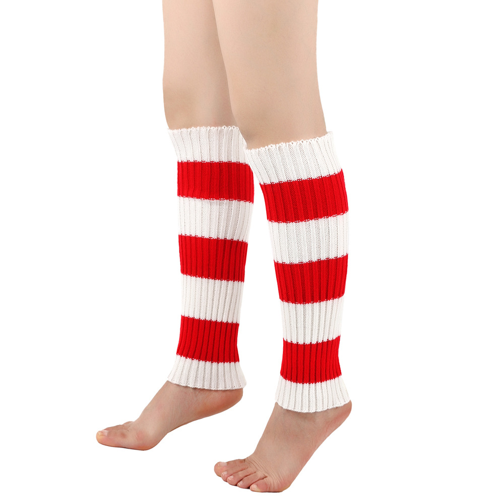 Warm woolen men women, leg warmers for autumn and winter, knitted foot protection colorful striped boot covers, stacked_voghion.com