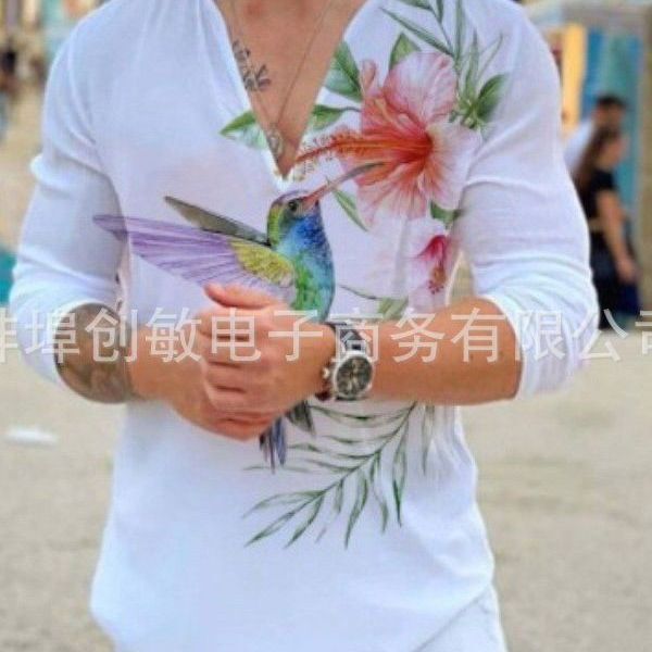 26 Cross-Border European and American Men's Loose Pullover Fashion T-Shirts with 3D Printing, Long Sleeves, Collarless, Direct from the Factory with Stable Supply