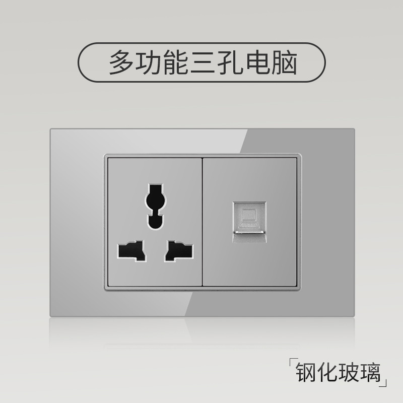 Enchufe de pared con interruptor de vidrio templado gris tipo C estándar americano de 110 V de Taiwán, panel de enchufe de pared con carga rápida de 20 W y atenuación