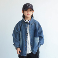 男童衬衫2024秋季新款韩版牛仔衬衣儿童设计感印花长袖洋气上衣潮