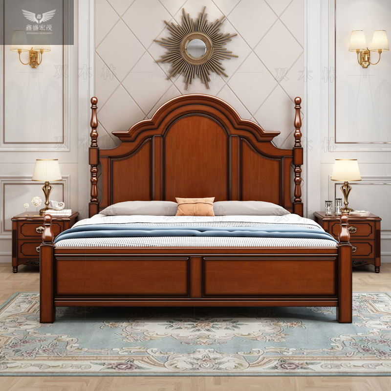 Luz de lujo americano cama de madera sólida 1.8m cama doble cama principal cama de matrimonio europea 1.5m caja de altura cama de almacenamiento dormitorio doméstico