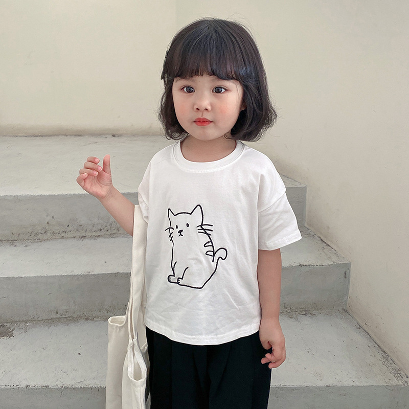 Children's clothing Kitty Embroidery girl T-shirt children T-shirts cotton material jacket baby Short sleeved Easy wholesale