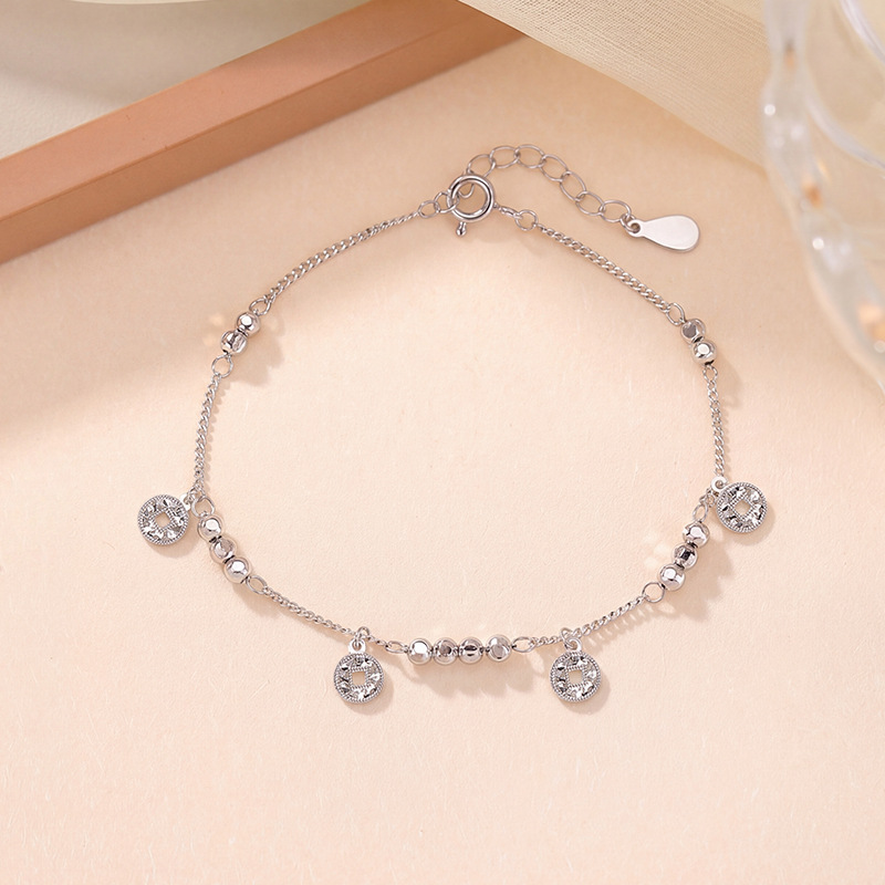 Vòng tay bạc S925 mạ vàng hình cỏ bốn lá phong cách nhẹ nhàng — Bạc