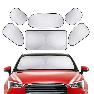 Car Sunshade, Front and Rear Side Glass Sunshade, Car Sun Protection and Heat Shield, Six-Piece Sunshade Set with Suction Cup (Sun shade) - silver-coated-6-piece-set