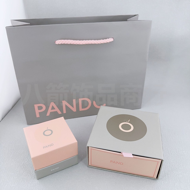 潘家多拉原版包装经典款灰色粉色撞色抽屉盒跨境专供轻重量简约款