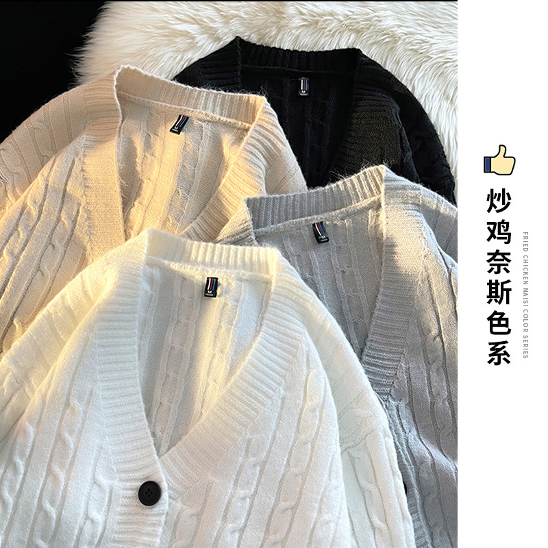 Cross-Border Trade Cardigan V-Neck Sweater Men's Long-Sleeve Trendy Brand 2025 Winter Loose Base Coat Couple Knitwear