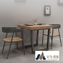 美式实木方桌咖啡厅奶茶店桌椅组合简约铁艺四方桌餐厅餐桌椅1082